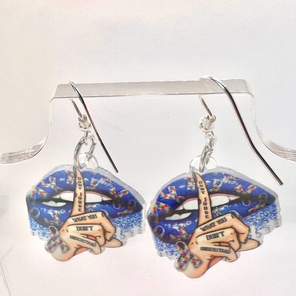 Autism Awareness Earrings - Puzzle Earrings - Dont Judge Me Earrings - Spectrum - Picture 6 of 9
